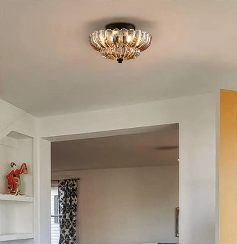 Black Base & Amber Lampshade Close to Ceiling view 2