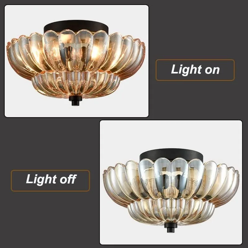 Black Base & Amber Lampshade Close to Ceiling view 3