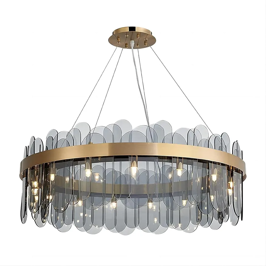 Gold & Gray 10-Light Glass Pendant view 1