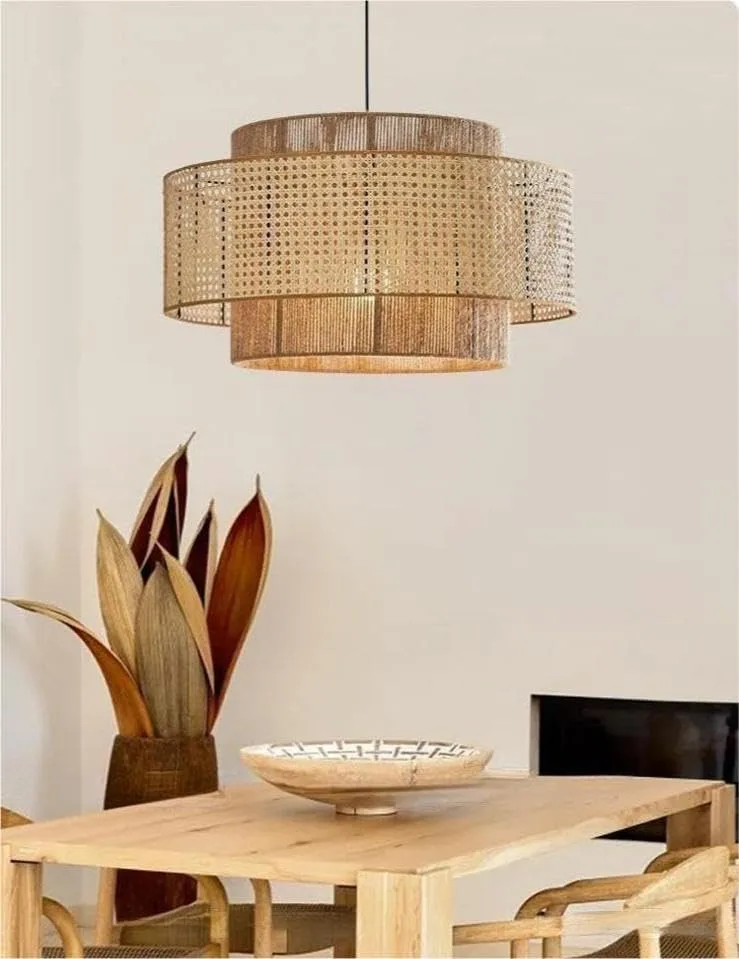 1-Light Rattan + twine Chandelier view 3