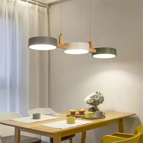 White-Grey-Green 3-Light Wood Chandelier view 3