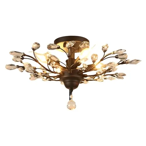 Black 4-Light Crystal Close to Ceiling view 2