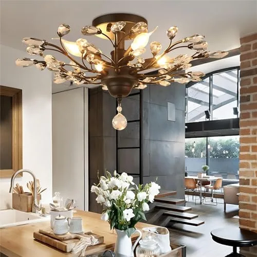 Black 4-Light Crystal Close to Ceiling view 3