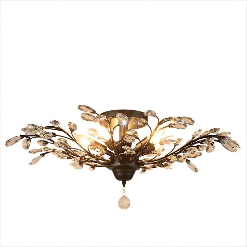 Black 5-Light Crystal Close to Ceiling view 1