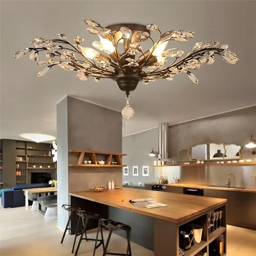 Black 5-Light Crystal Close to Ceiling view 2