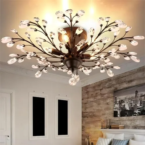 Black 5-Light Crystal Close to Ceiling view 3