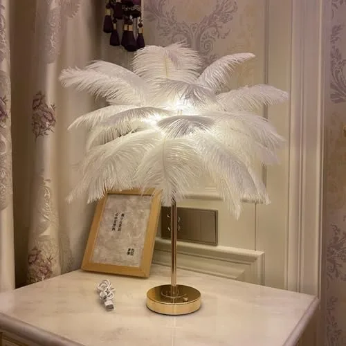 White 1-Light Feather Desk Lamp view 3