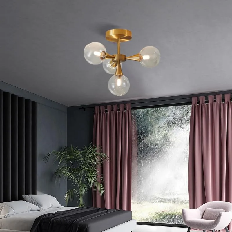 Simple Living Room Modern Gold Ball Chandelier with Glass view 3