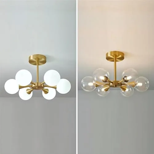 Clear Lampshade 6-Light Glass Close to Ceiling view 3