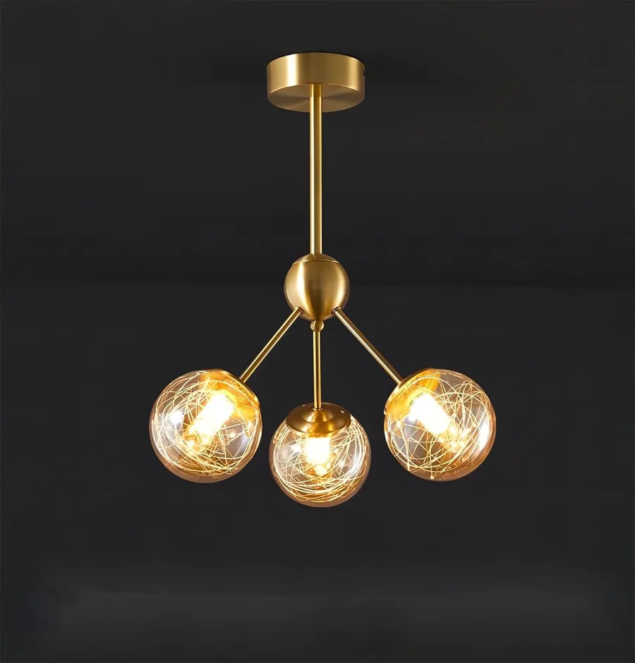 Gold 3-Light Glass Chandelier view 1