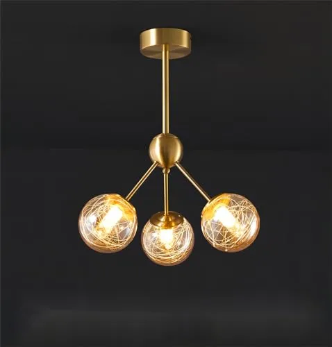 Gold 3-Light Glass Chandelier view 2