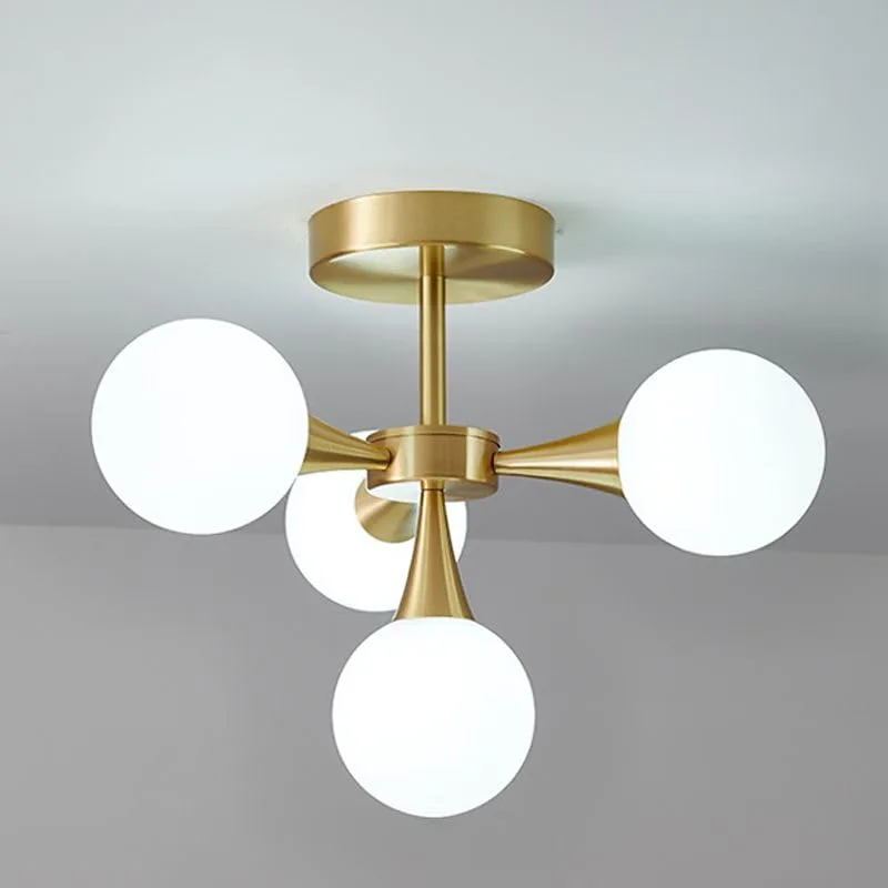 Gold 4-Light Glass Close to Ceiling view 1