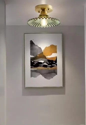 Green 1-Light Glass Close to Ceiling view 2