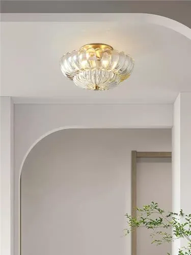 Gold Base & Clear Lampshade Close to Ceiling view 3