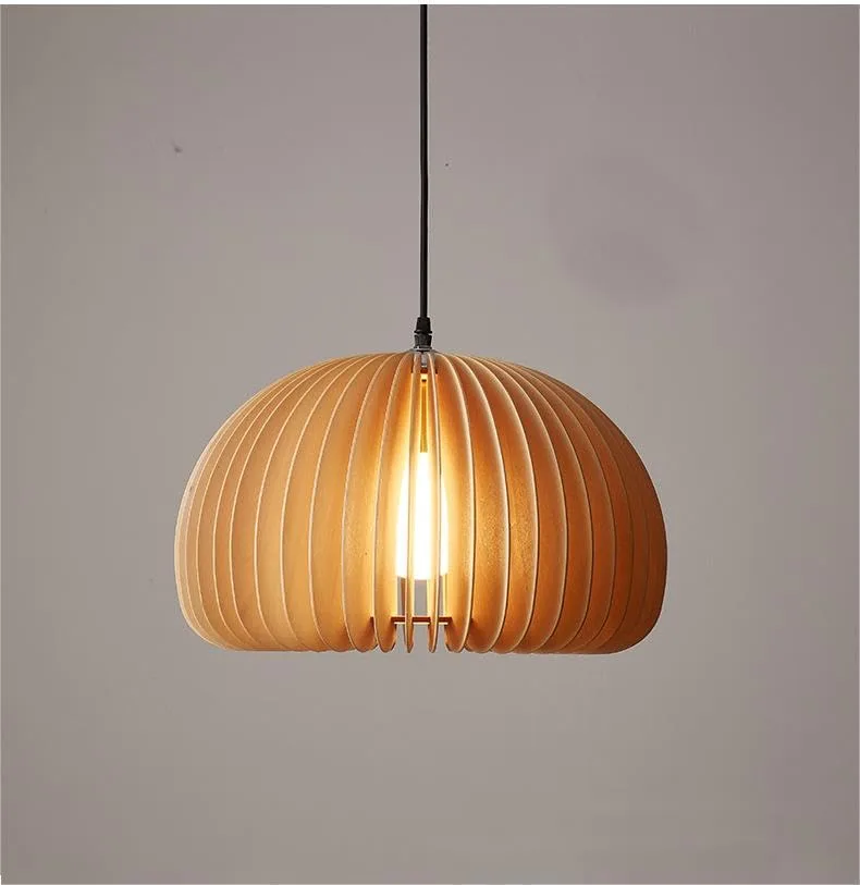 11.8 Inch Vintage Pendant Light, 1-Light Wooden Pumpkin Shape view 2