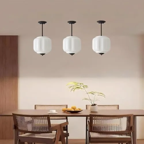 Milk Glass Chandelier, 9.8 Inch Metal Glass Semi Flush view 2