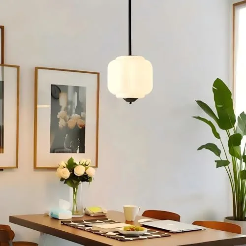 Milk Glass Chandelier, 9.8 Inch Metal Glass Semi Flush view 3