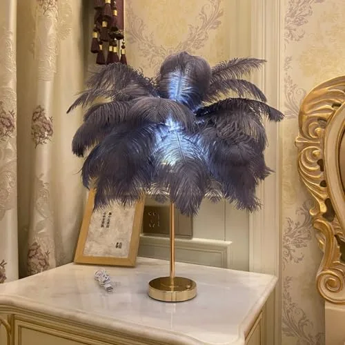 Gray 1-Light Feather Desk Lamp view 2