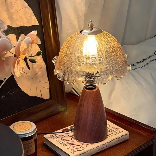 Vintage Flower Table Lamp, Decorative Table Light with Glass view 2