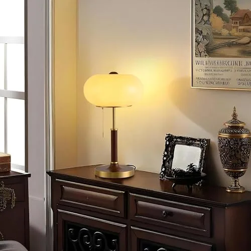 Vintage Table Lamp, Decorative Table Light with Glass Shade view 3