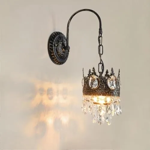 Black (Golden Rubbed) 1-Light Crystal Sconce view 2