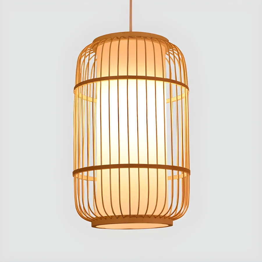 Natural Wood 1-Light Bamboo & Rattan Cylinder view 1
