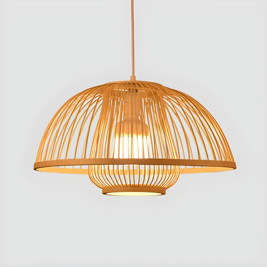 Natural Wood 1-Light Bamboo & Rattan Cylinder view 2