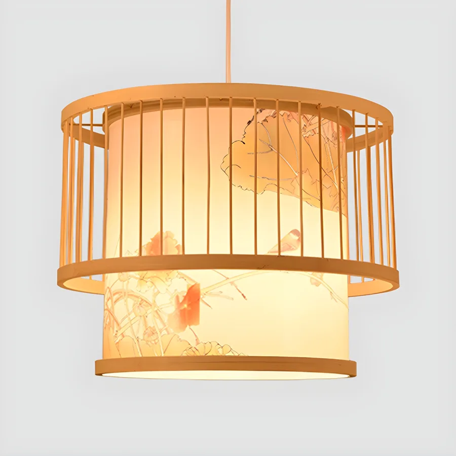 Natural Wood 1-Light Bamboo & Rattan Cylinder view 3