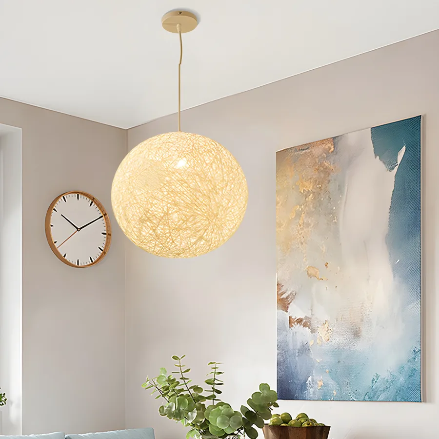 Cream 1-Light Bamboo & Rattan Globe view 2