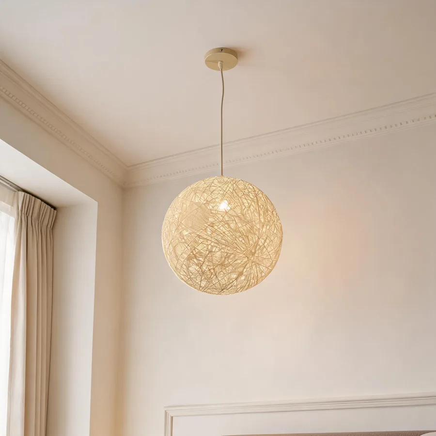 Cream 1-Light Bamboo & Rattan Globe view 3