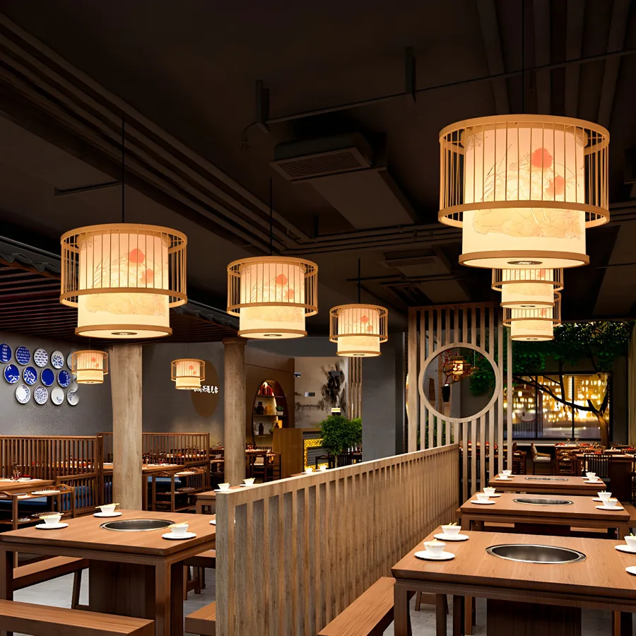 Natural Wood 2-Light Bamboo Geometric view 1