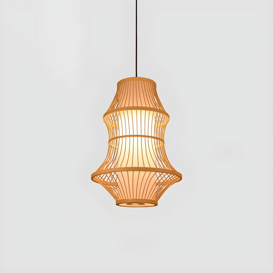 Natural Wood 2-Light Bamboo Geometric view 3