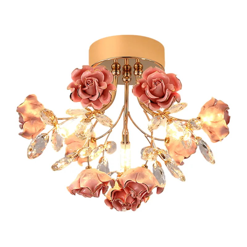 Pink 3-Light Crystal Semi-Flush Mount view 1