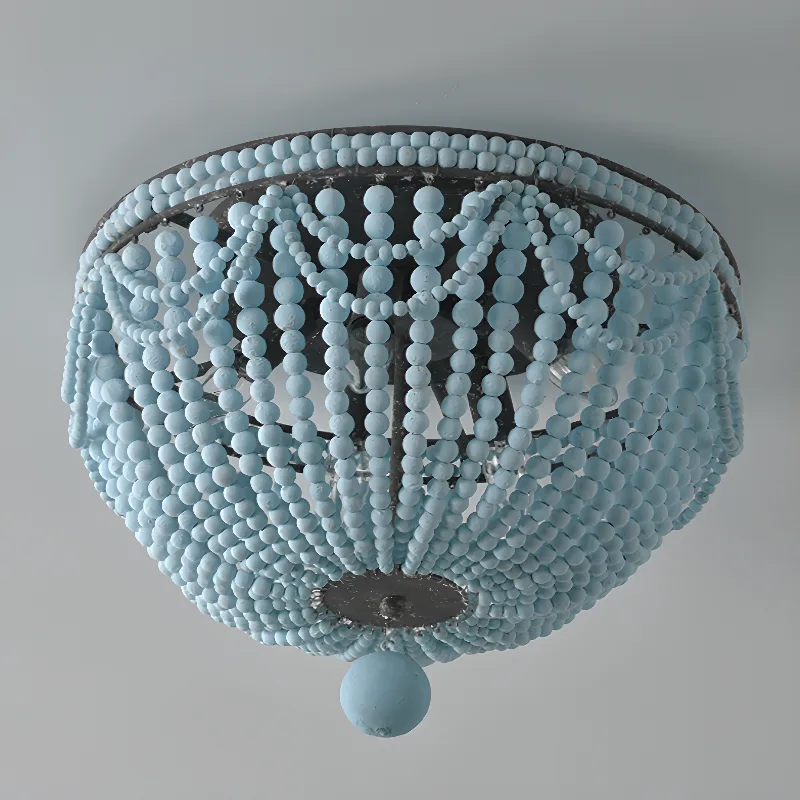 Blue 3-Light Solid Wood Flush Mount view 1