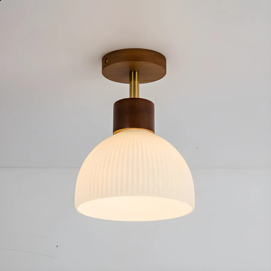 Natural Wood 1-Light Glass Semi-Flush Mount view 1