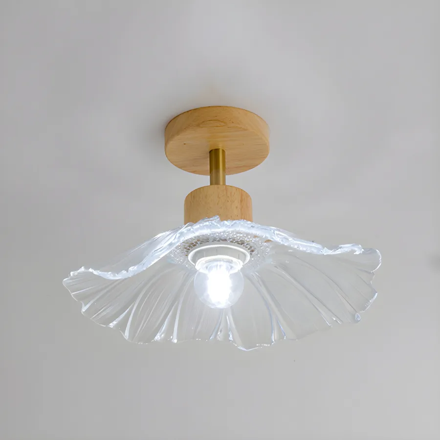 Natural Wood 1-Light Glass Semi-Flush Mount view 2