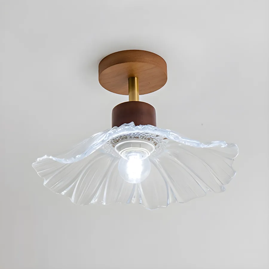 Natural Wood 1-Light Glass Semi-Flush Mount view 3