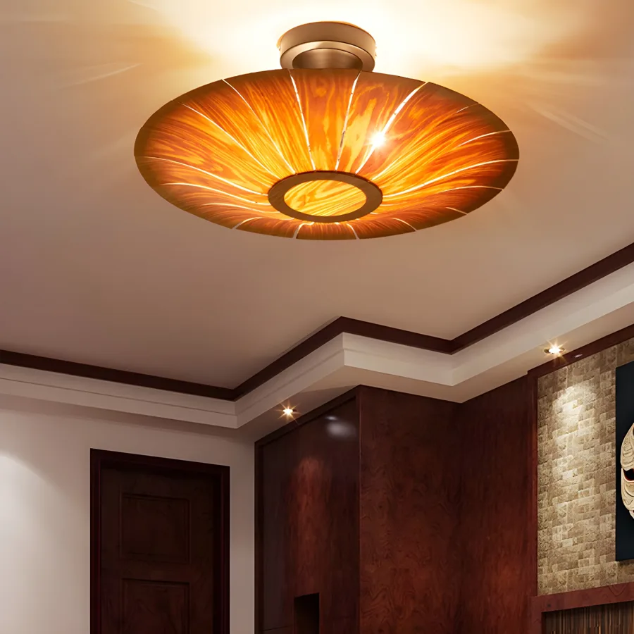 Natural Wood 3-Light Solid Wood Semi-Flush Mount view 1