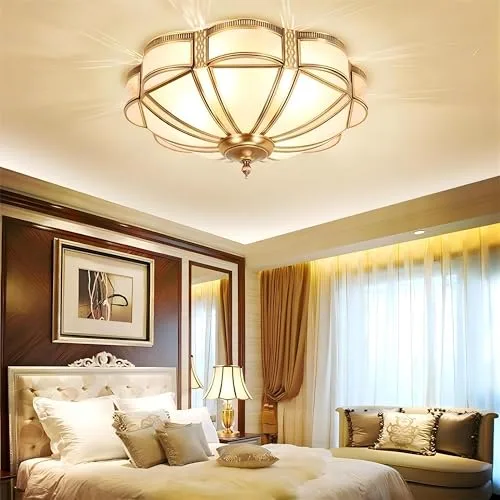 17.7 Inch Flush Mount Ceiling Light, 4 Lights Brass