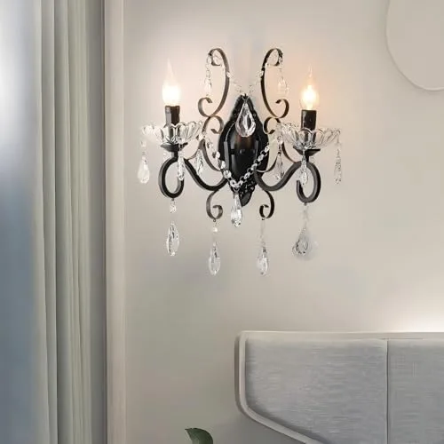 2-Light Crystal Wall Light, 14.6 Inch Vintage Wall Sconce