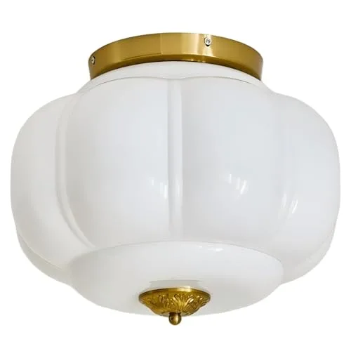 Milk Glass Ceiling Light, 15 Inch 3-Light Metal Glass