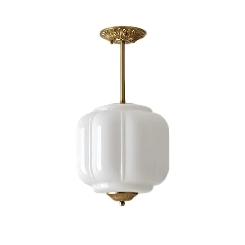 Milk Glass Chandelier, 9.8 Inch Metal Glass Semi Flush