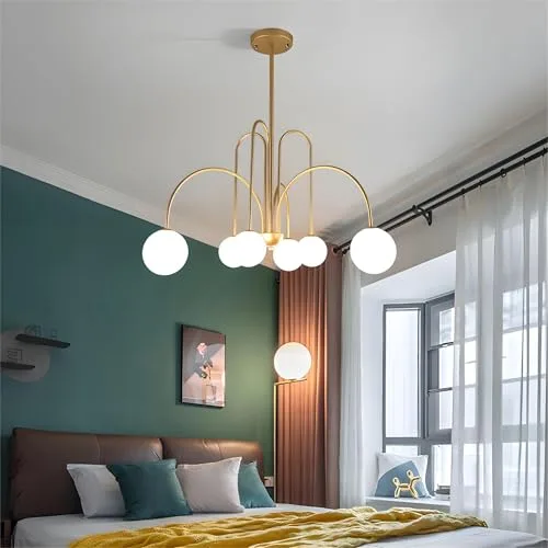 Mid-Century Dining Room Chandelier 6 Lights Glass Globe Chandelier