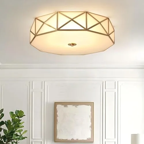 13.8 Inch Flush Mount Ceiling Light, 3 Lights Brass
