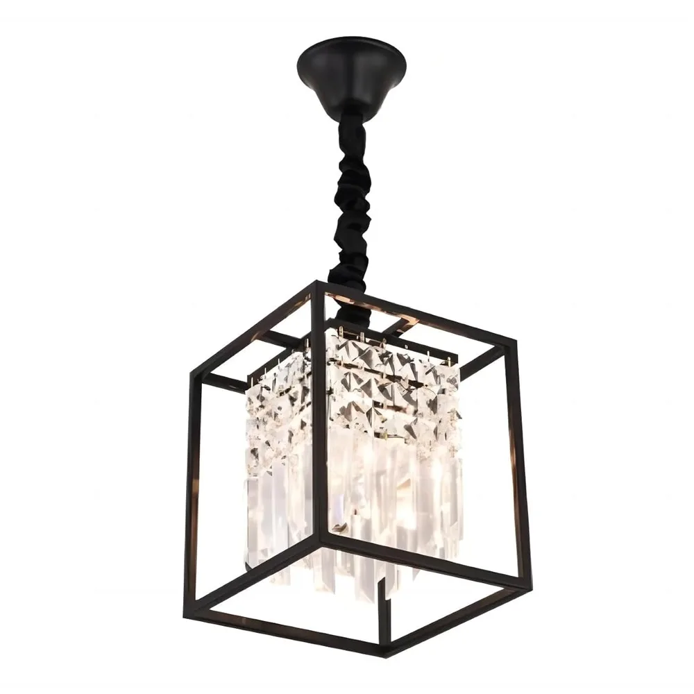 Black 1-Light Crystal, Metal, Polycarbonate Chandelier