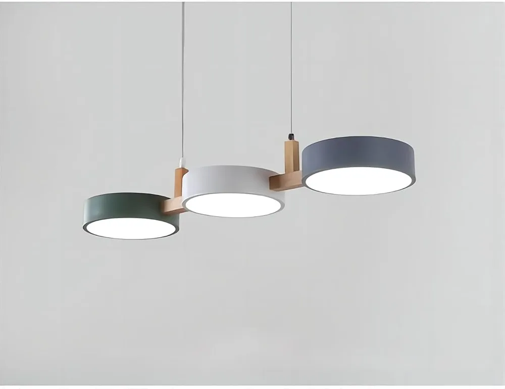 White-Grey-Green 3-Light Wood Chandelier