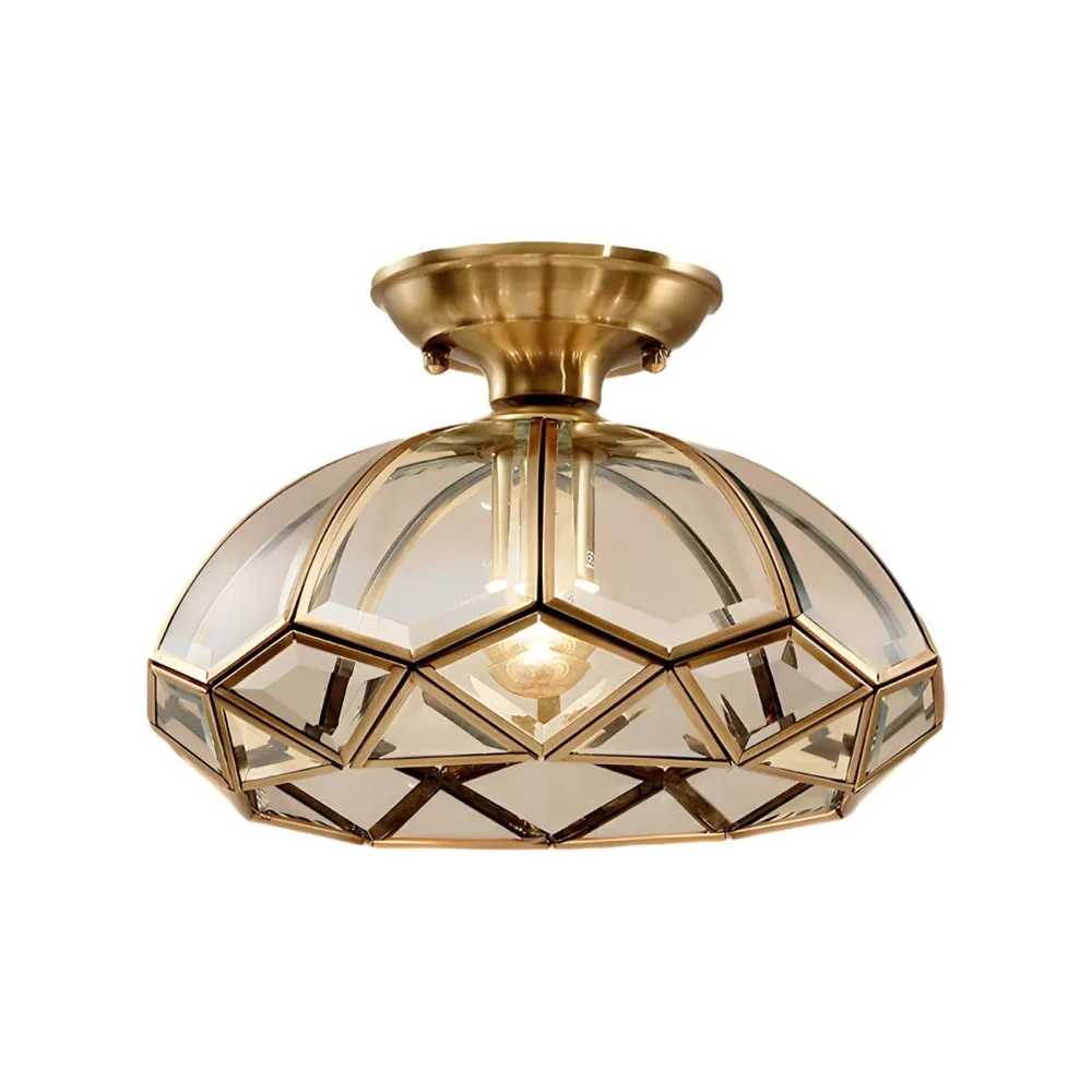 Modern Copper Native Clear Glass Geometric Semi-Recessed Ceiling Light