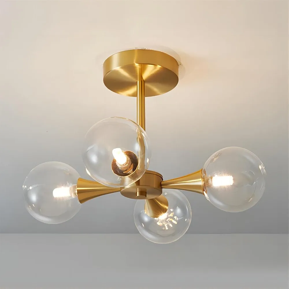 Clear Lampshade 4-Light Glass Close to Ceiling