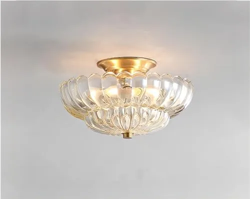 Gold Base & Clear Lampshade Close to Ceiling
