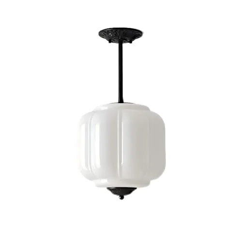 Milk Glass Chandelier, 9.8 Inch Metal Glass Semi Flush